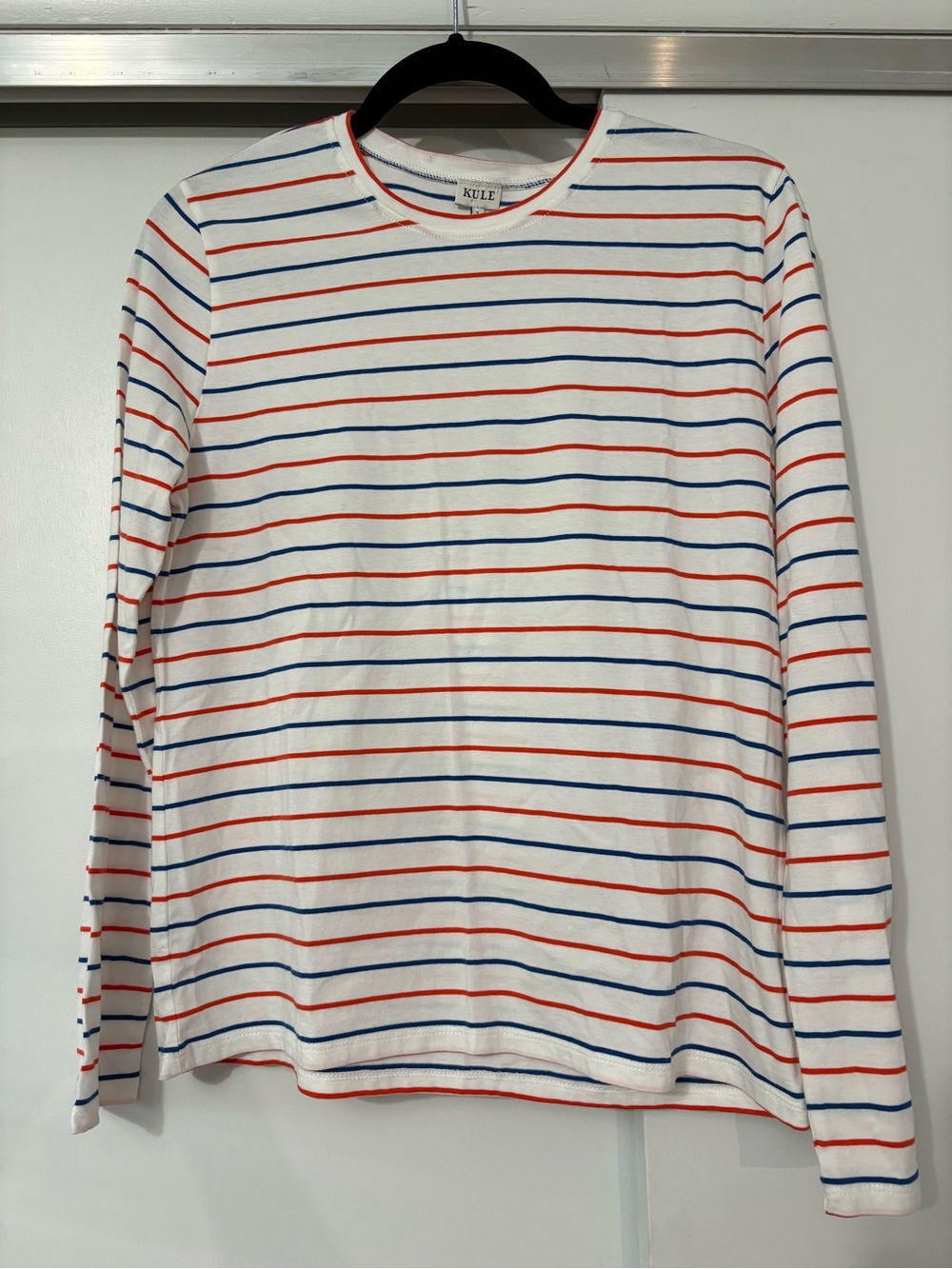 NWT KULE White Long-Sleeve Crewneck with Blue & Orange Stripes